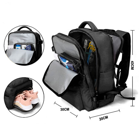 Mochila Viaje Carry On Impermeable Laptop Ejecutiva Negro