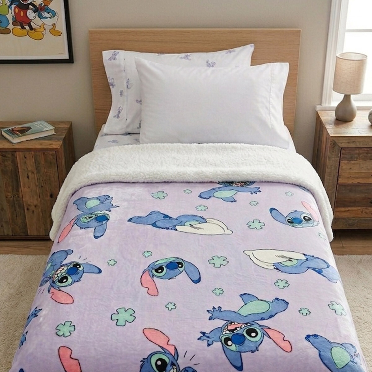 Frazada Coral con Corderito Infantil 1 Plaza 150 x 200 cm - Stitch Rosa 