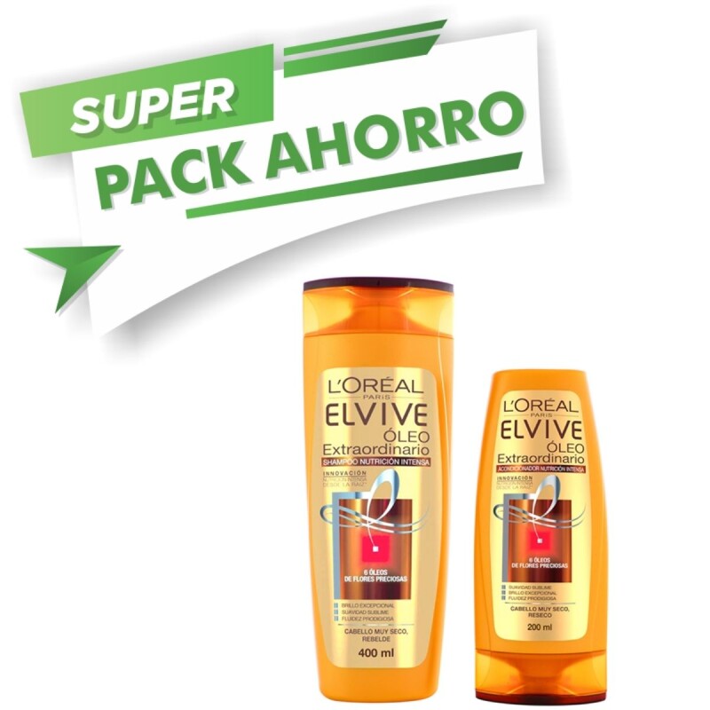 Shampoo L'Oréal Elvive Óleo Nutrición Intensa Pack Ahorro 400 ML + AC 200 ML