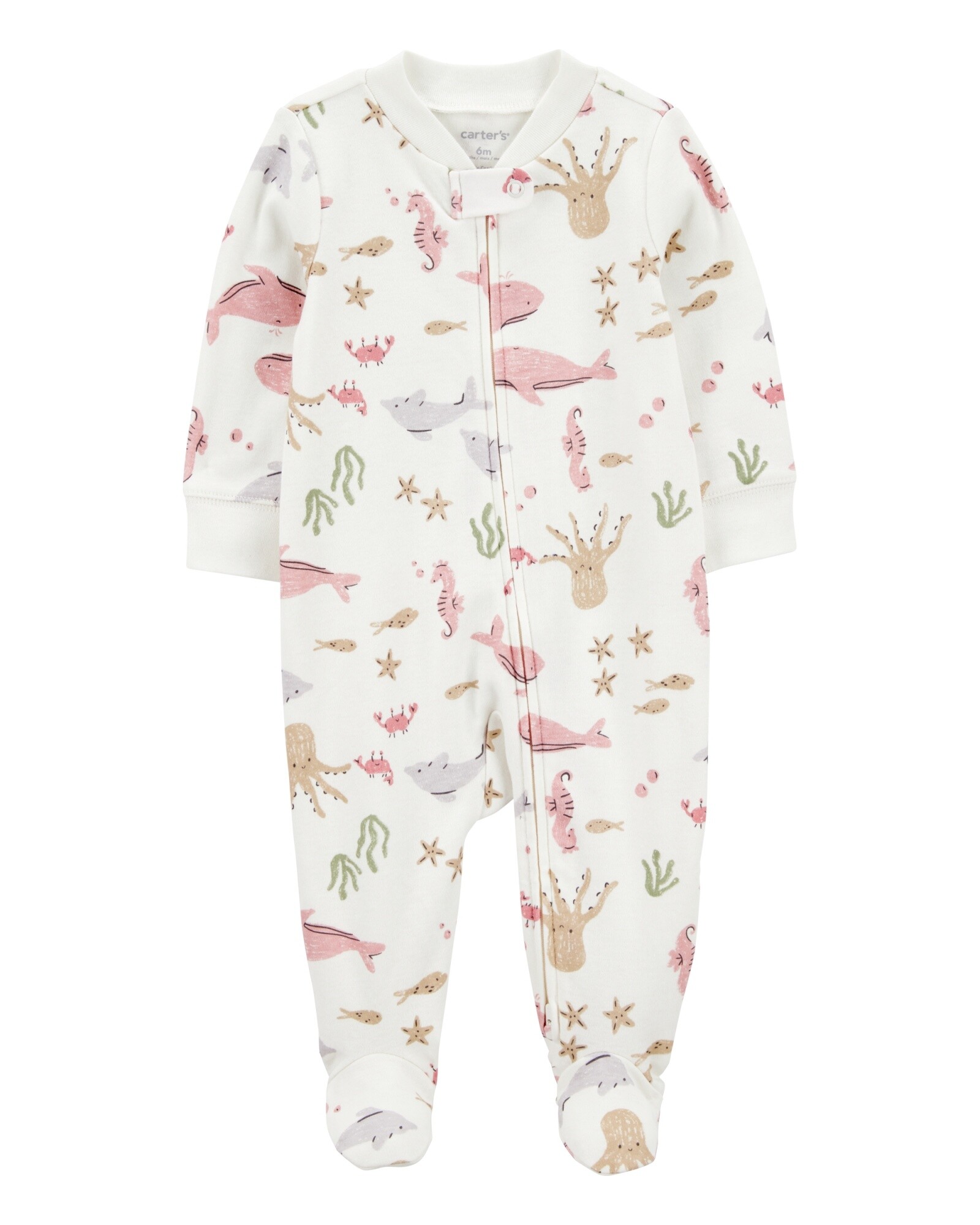 Pijama una pieza de algodón, con pie, diseño fauna marina Sin color