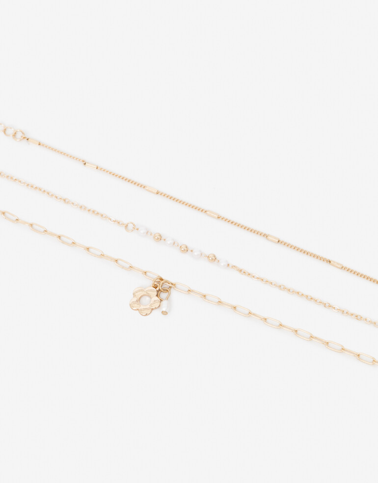 Pulseras Flexibles Sets Perlas Set De Pulseras Con Charm Floral - Dorado