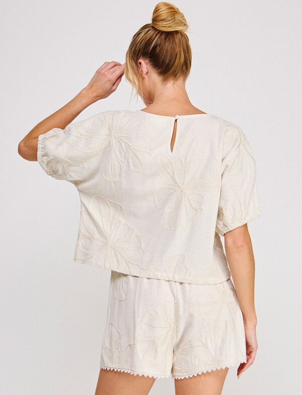 Blusa Lino Bordado BEIGE CLARO