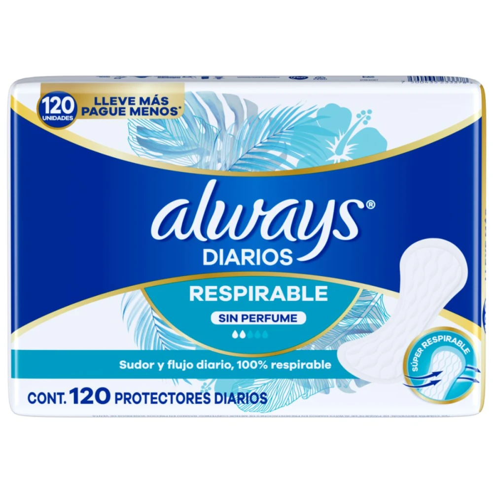 Protectores Diarios Respirable Always - Cont.120 unidades