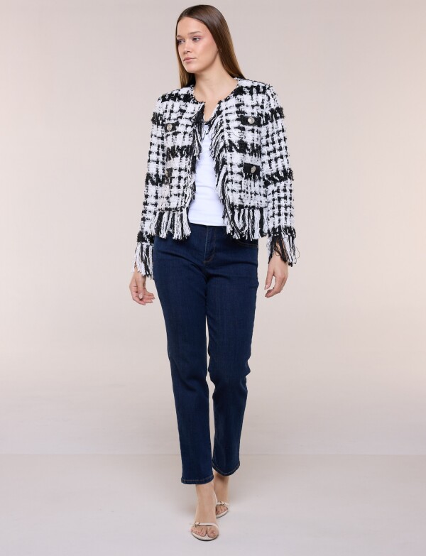 Chaqueta Tweed Con Flecos BLANCO/NEGRO
