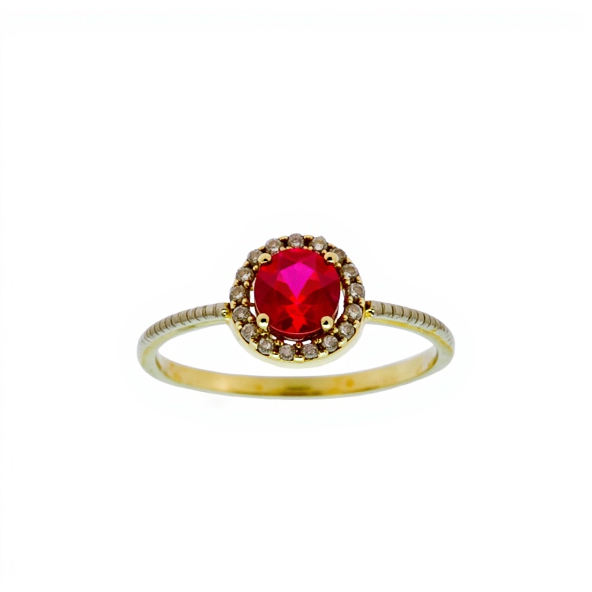 Anillo Halo-Oro Bajo-Piedra Rubí y Zirconias-AN8143 - conpiedra 