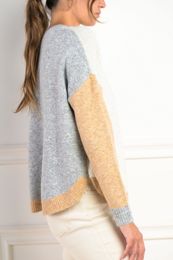 Sweater Color Block Beige Melange