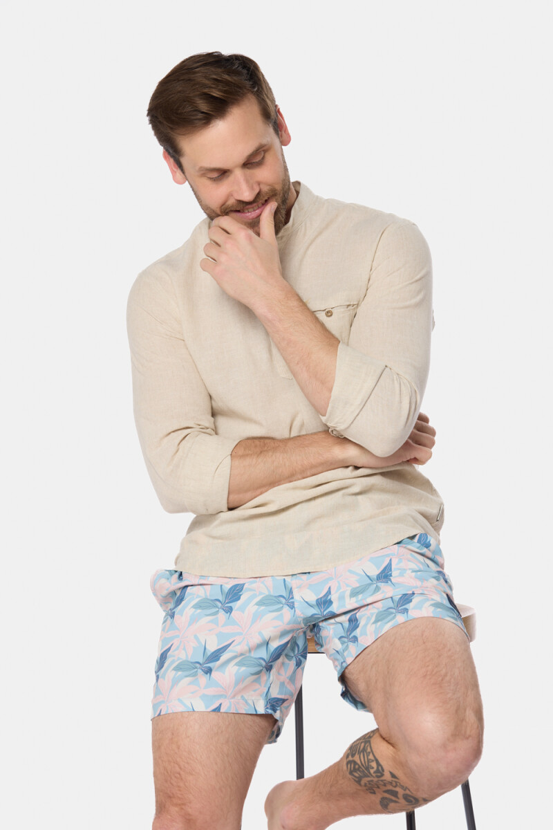 SHORT DE BAÑO ESTAMPADO - Celeste 