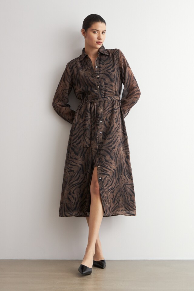 Vestido camisero animal print tostado