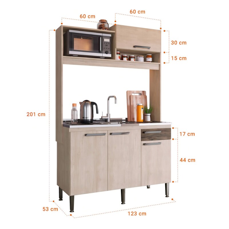 Mueble Cocina Compacta + Pileta Inox Premium 15m Latentación Color Rústico Mueble Cocina Compacta + Pileta Inox Premium 15m Latentación Color Rústico