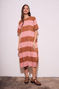 Vestido Tejido Rayado Rosa