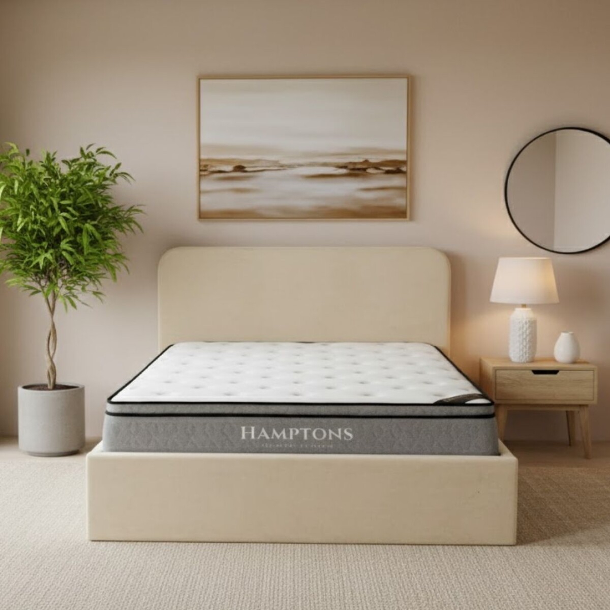 Sommier Baul Queen Hamptons Hybrid Ruthenium Con Respaldo 