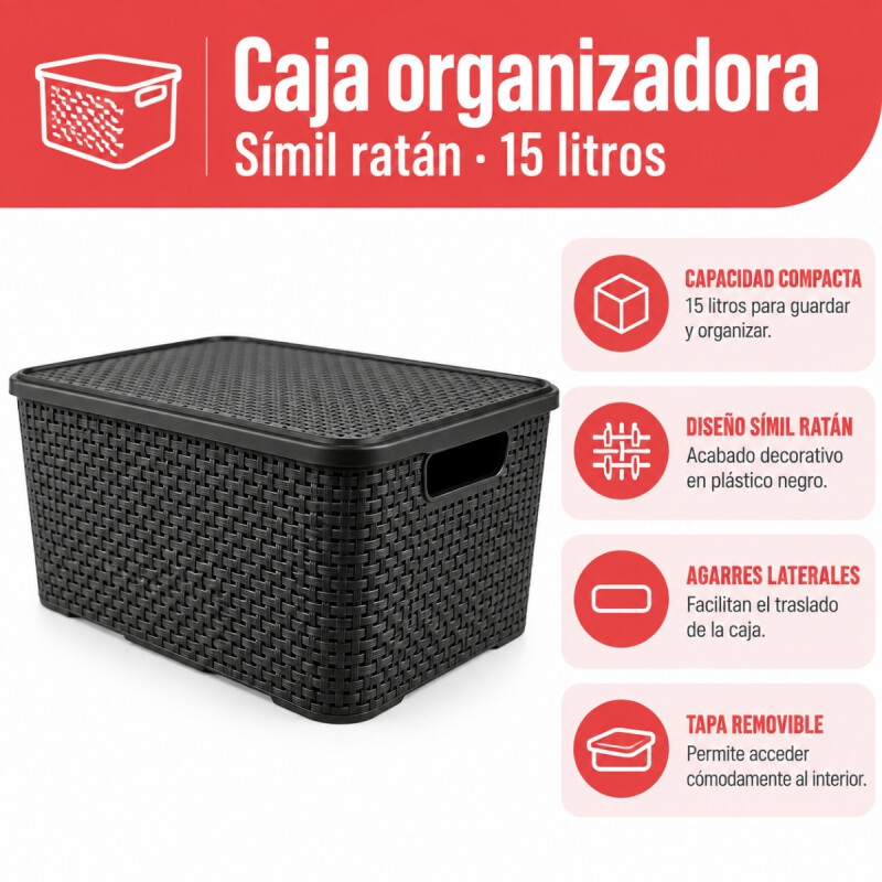 Set x6 caja simil ratán 15 lts NEGRO