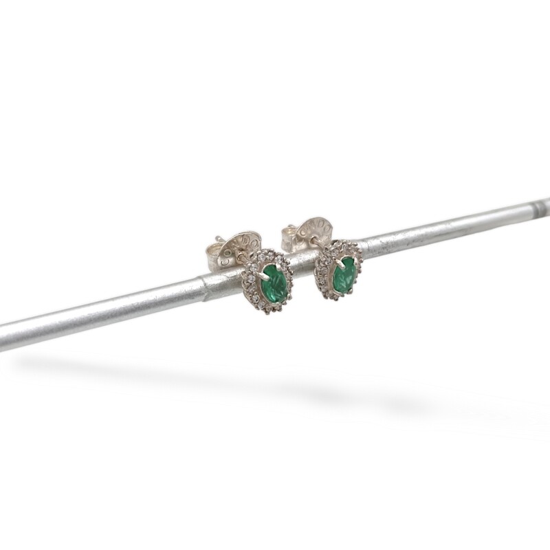 Caravanas Oval-Plata 925-Piedra Esmeralda y zirconia-CA3366 conpiedra