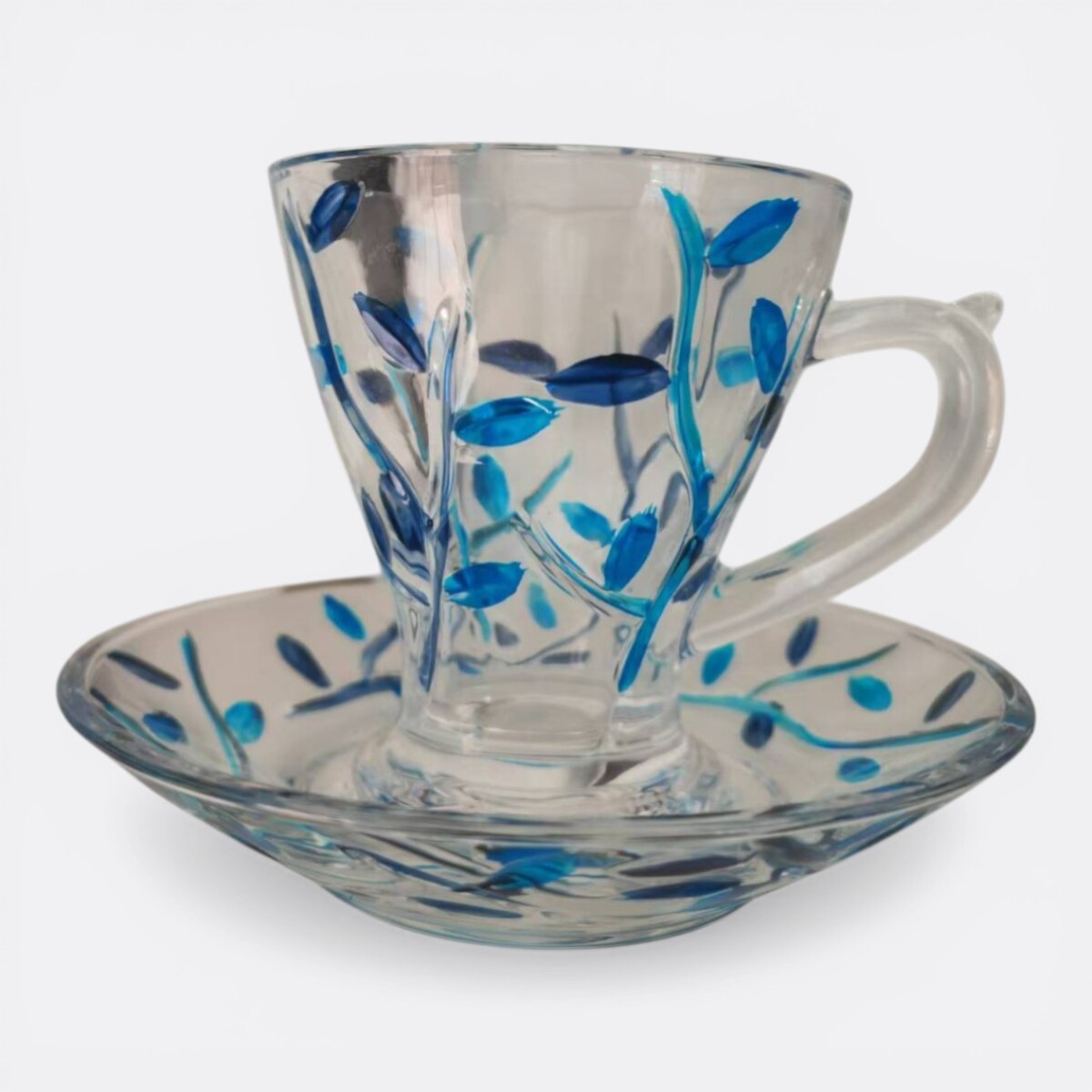 Set Taza Y Plato Tipo Vitral Colorido - Modelo 3 