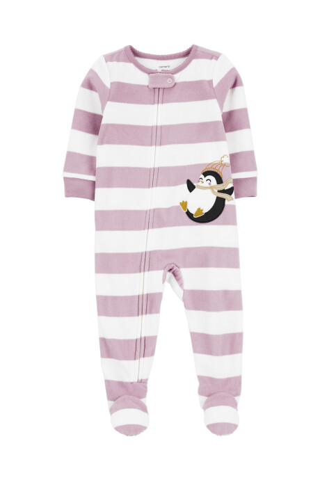 Pijama una pieza de micropolar, con pie, diseño a rayas y estampa pingüino. Talles 2-5T Pijama una pieza de micropolar, con pie, diseño a rayas y estampa pingüino. Talles 2-5T