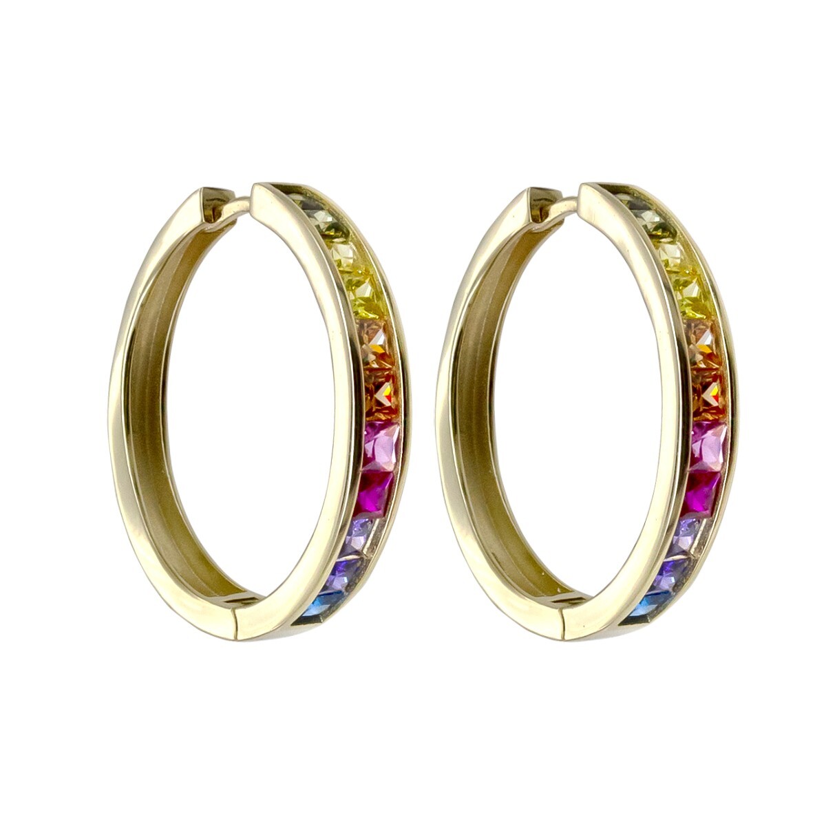 Par de aros de plata 925 con baño de oro amarillo y circonias. 