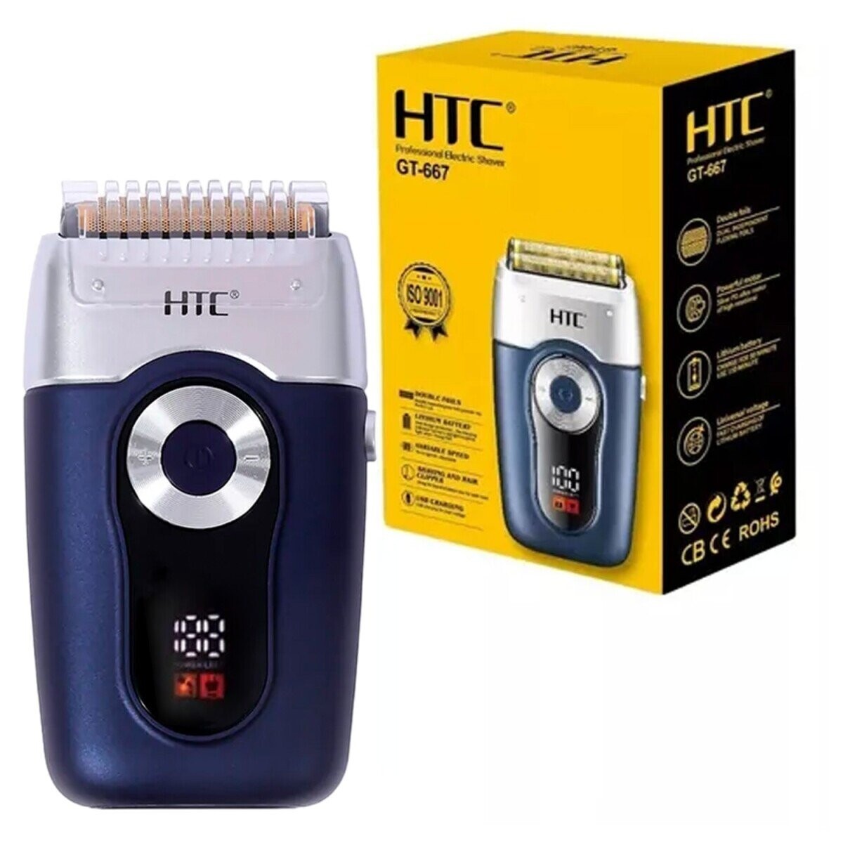 Afeitadora Inalambrica Laminas HTC GT-667 Hipoalergenica USB - Variante Color Plateado y Azul 
