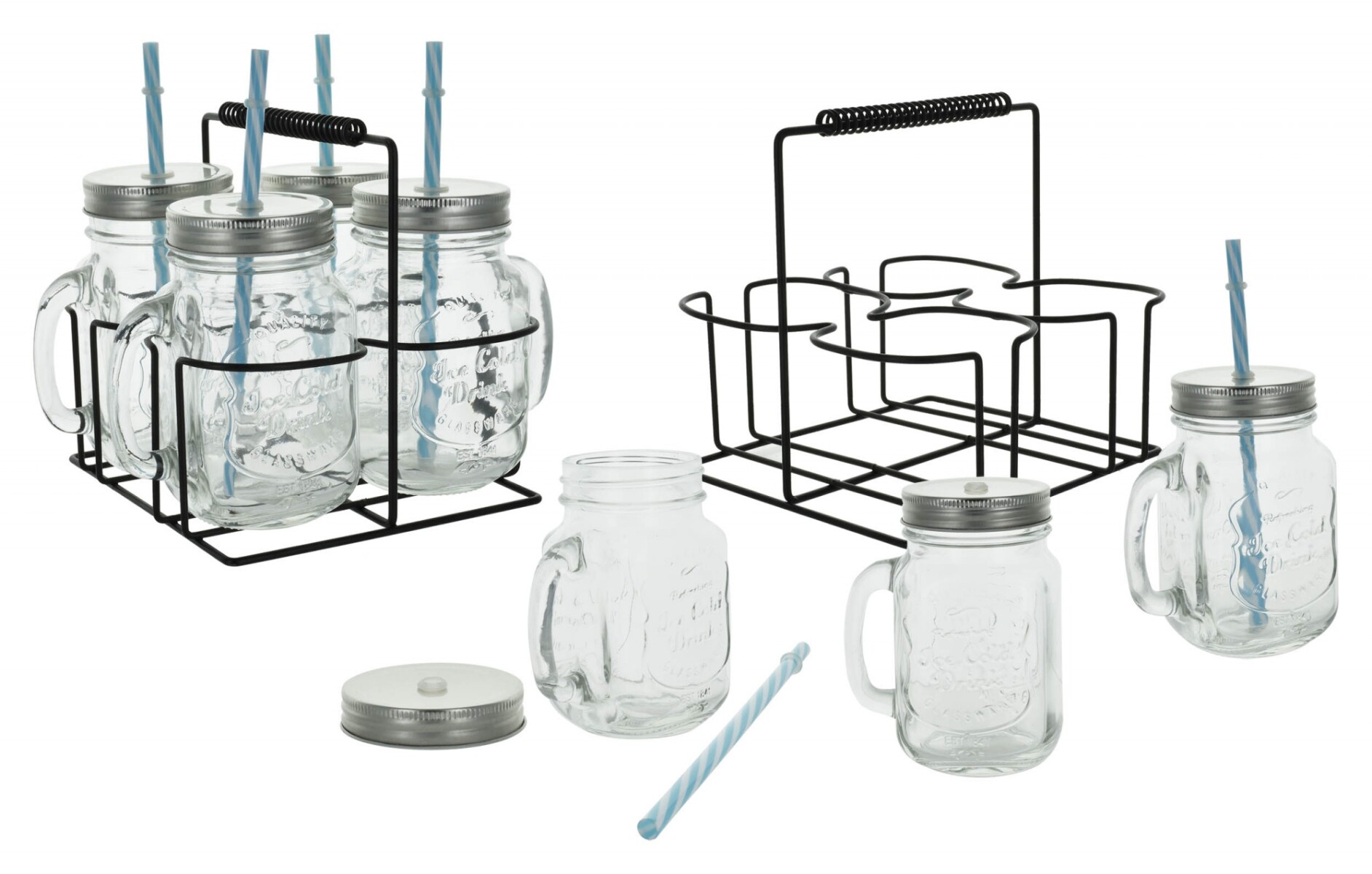 JARRA VIDRIO SET X4UDS C/SOPORTE METAL Y SORBITOS 6401 Q6 