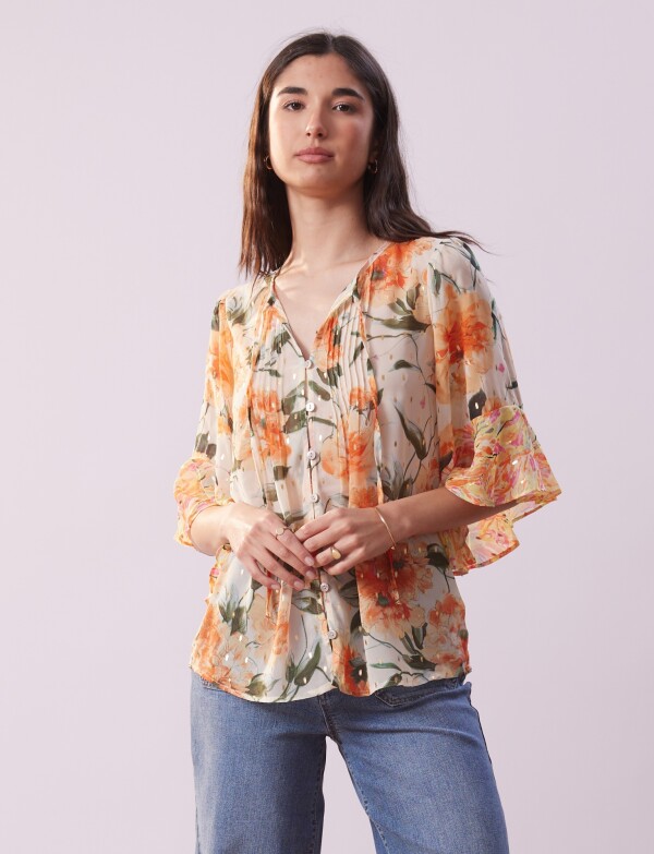 Blusa Gasa Print MULTI/ANARANJADO