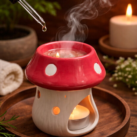 Hornito para aceites de cerámica Honguito Rojo