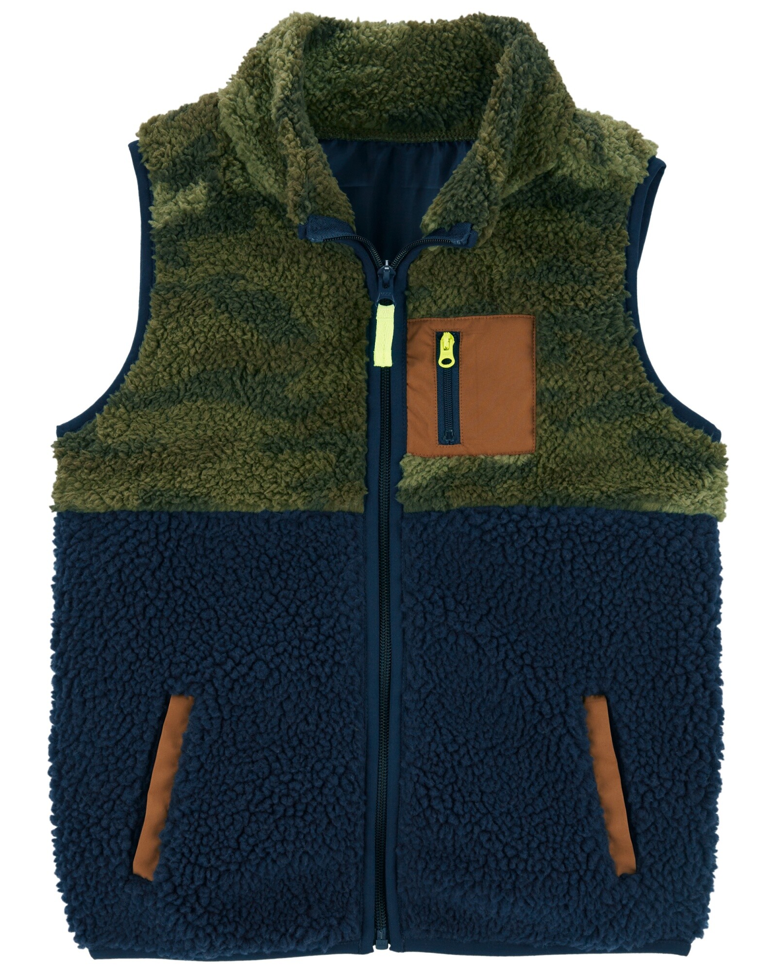 Chaleco de sherpa, diseño camuflado. Talles 6-8 Sin color