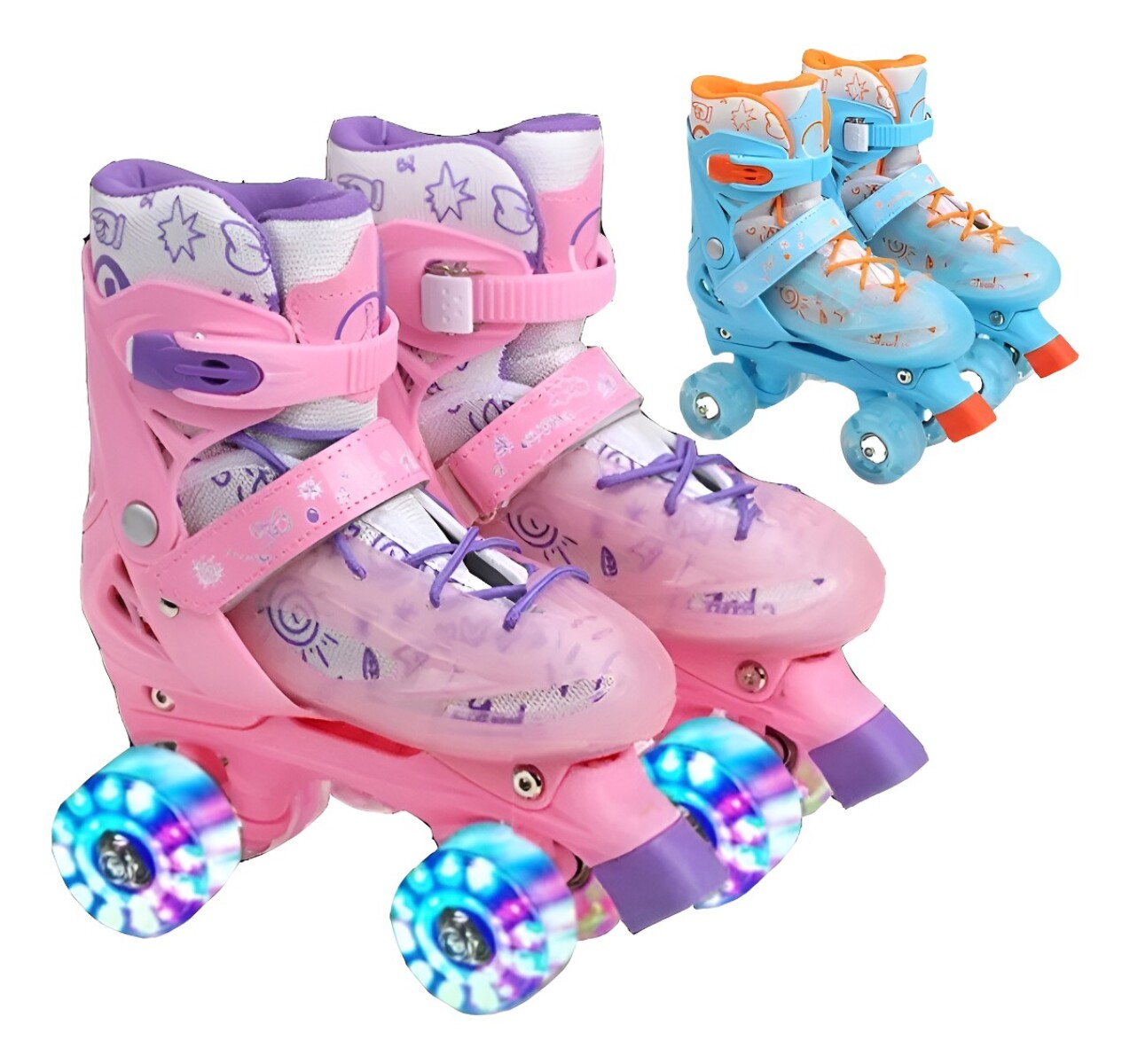 PATIN ARTISTICO EXTENSIBLE 4 RUEDAS ROSADO CELESTE 