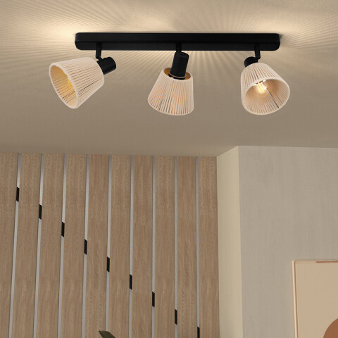 Aplique acero negro 3xE14 c/pantalla de hilo beige EG6156