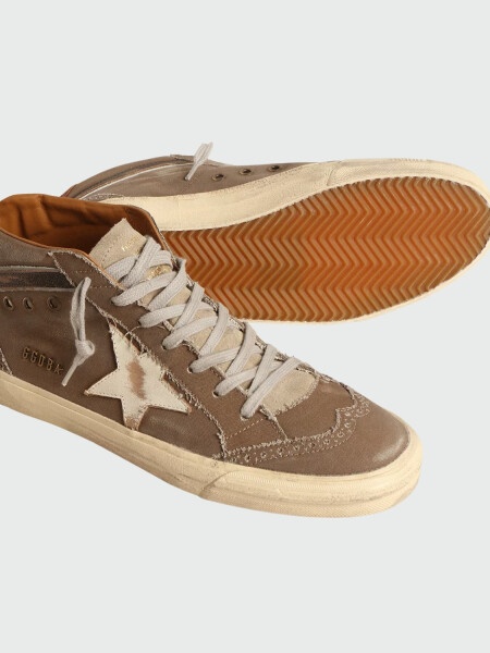 GOLDEN GOOSE - Zapatillas Mid-Star Lona con estrella de piel Alta Automática