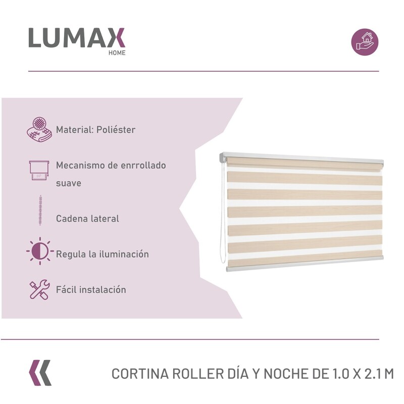 Cortina Roller Día Y Noche Lumax 1.0 X 2.1 M Gran Calidad Beige