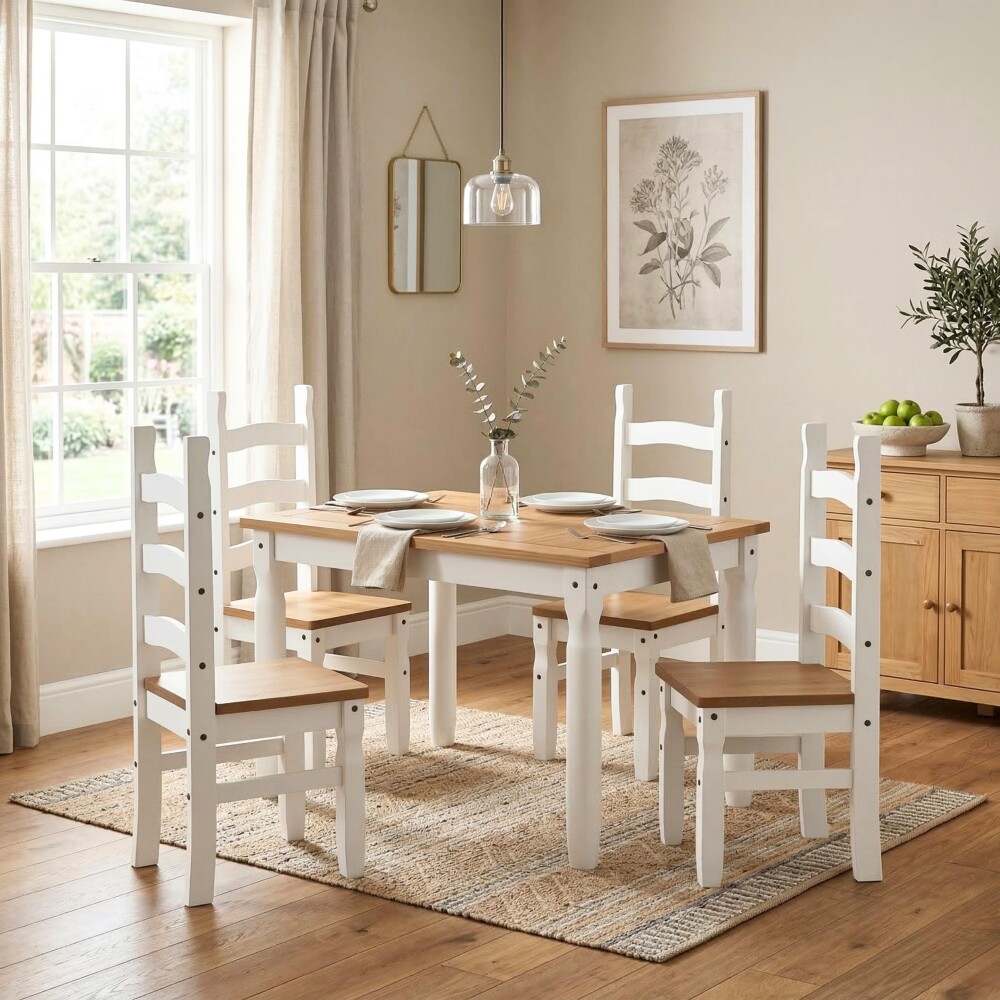 Juego de comedor Extensible 4 Sillas Mad Maciza 120 a 160 cm Blanco