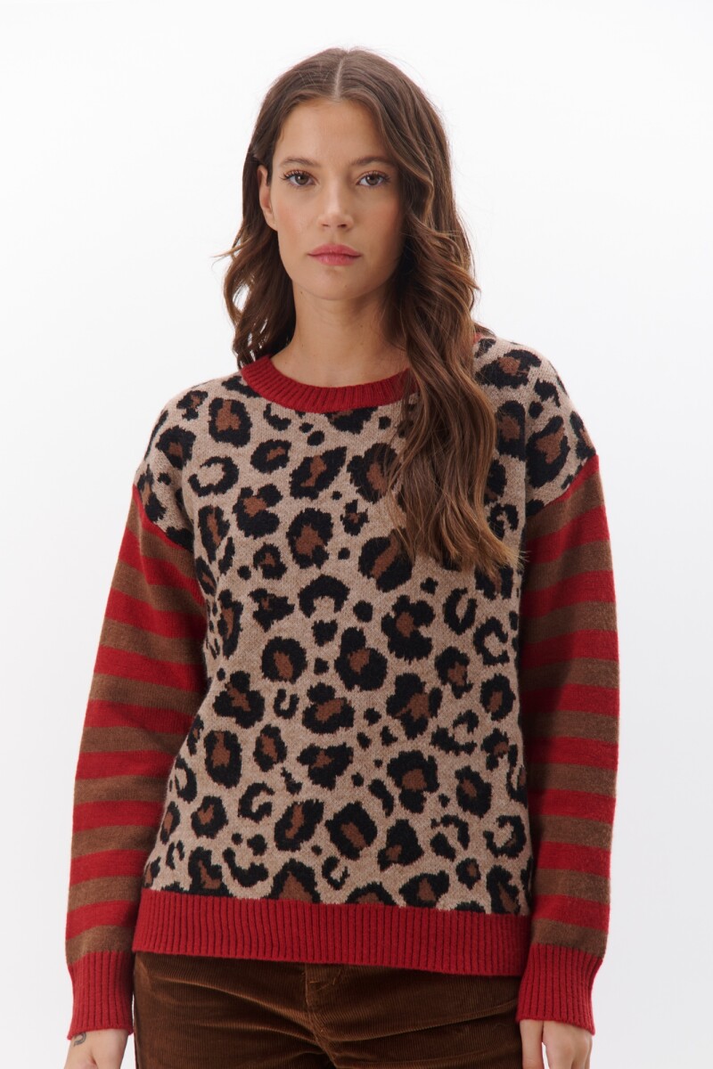 BUZO ANIMAL RAYAS ROJO
