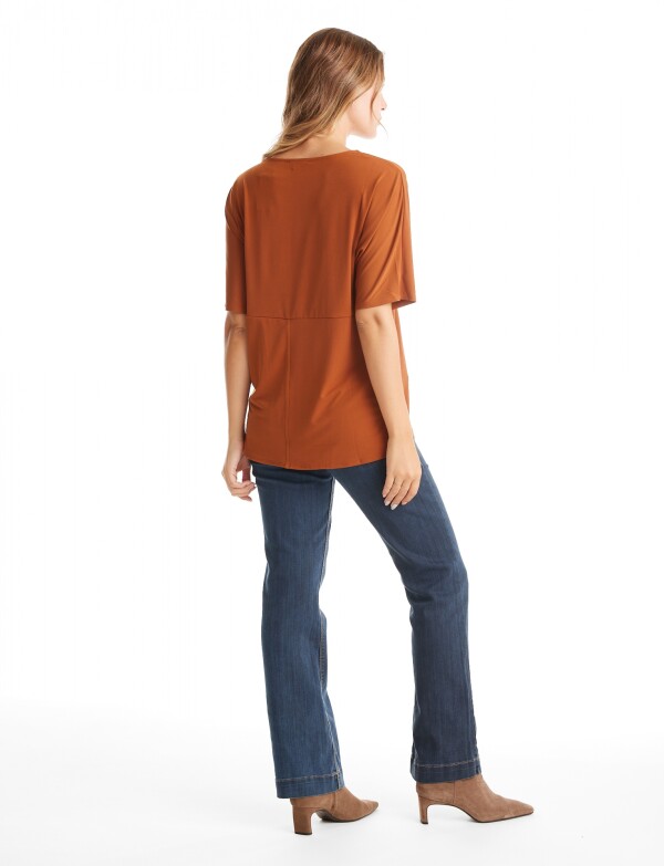 Blusa Manga Japonesa & Escote V TERRACOTA