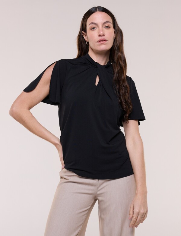 Blusa Nudo Con Mangas Abiertas NEGRO