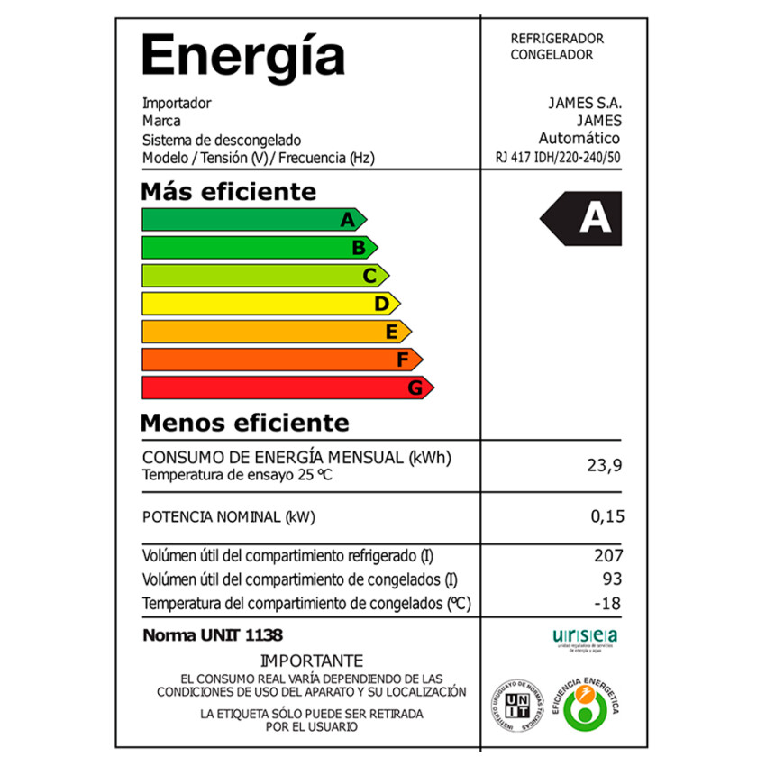 Heladera James RJ-417 inox. combi Heladera James RJ-417 inox. combi