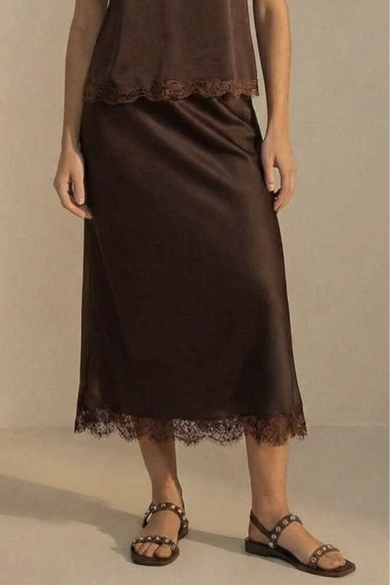 Falda Midi Satinada - Chocolate 