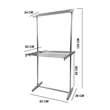 Tendedero Vertical Doble de Piso Plegable p/ Ropa Acero Inox Plateado