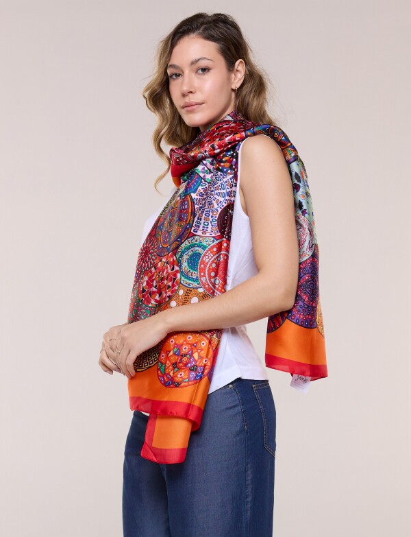 Pashmina De Satén Estampada ANARANJADO/MULTI