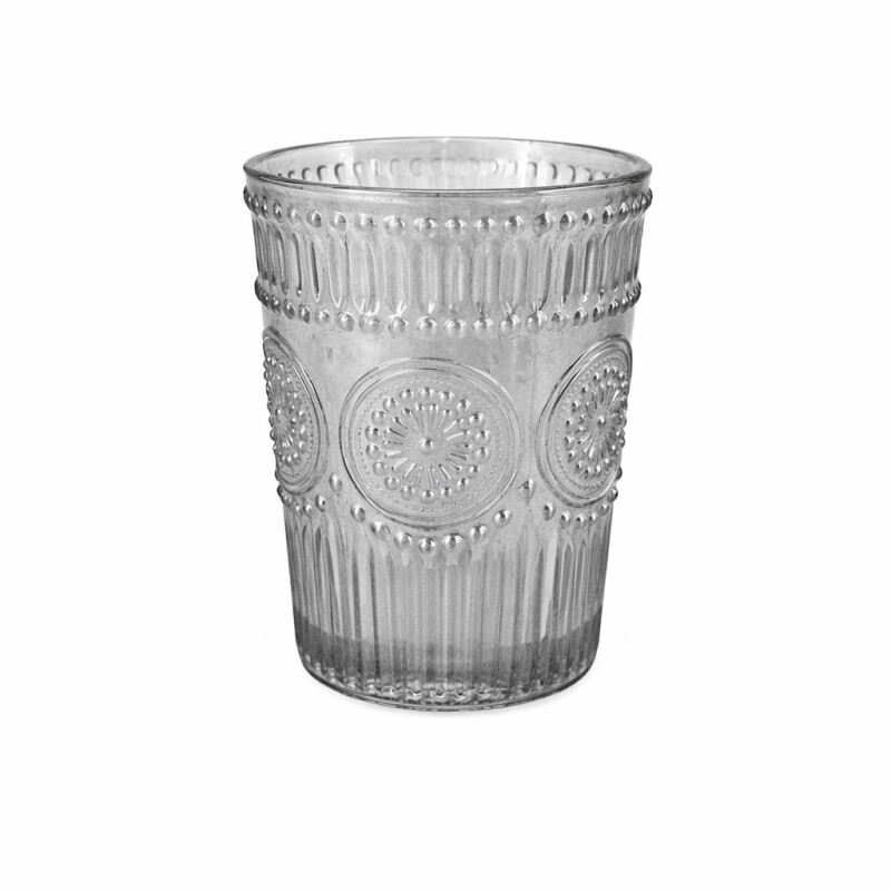 Vaso de Vidrio Labrado Corto Set 6 Unidades Grafito
