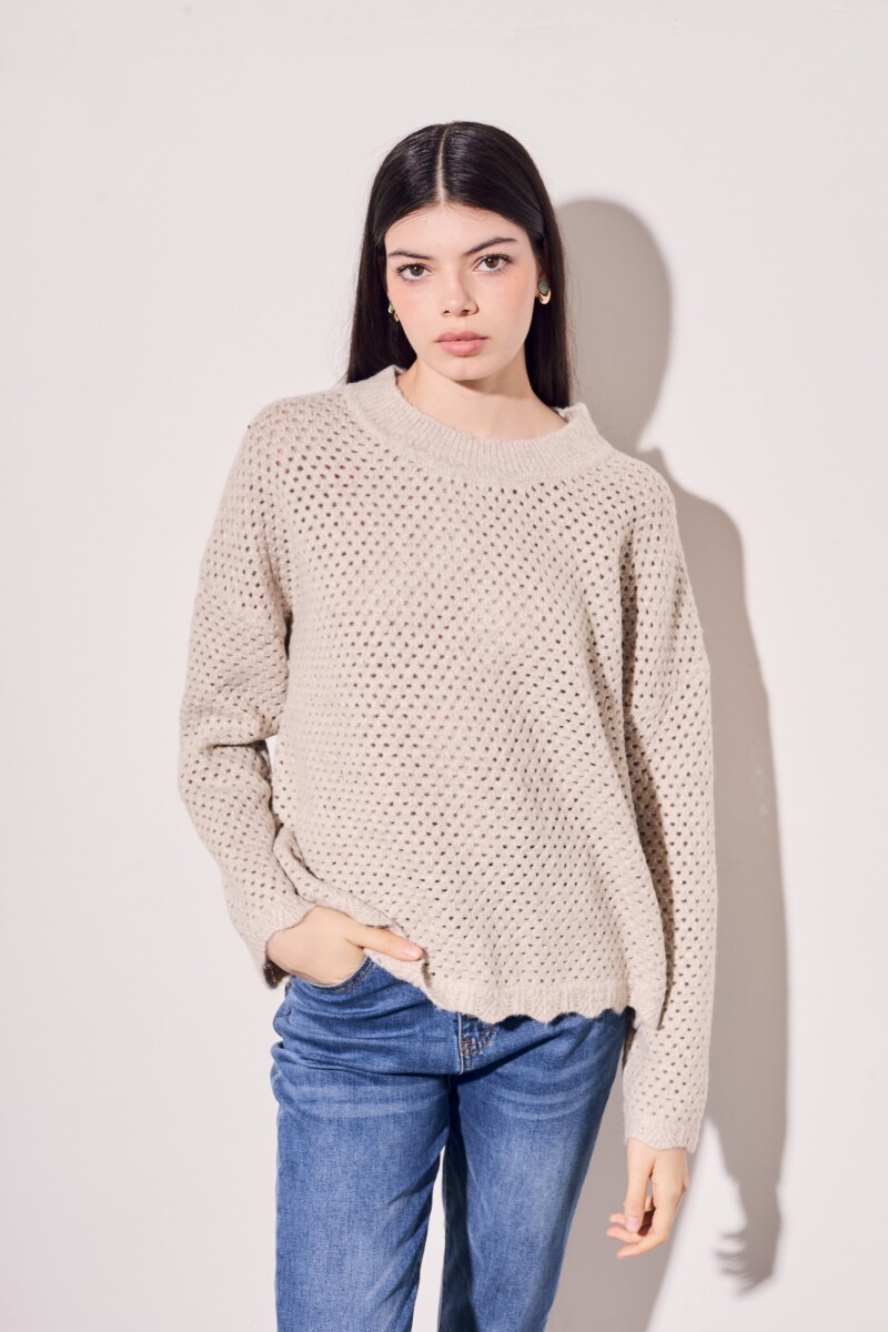Sweater Texturado Lurex - Beige Melange 