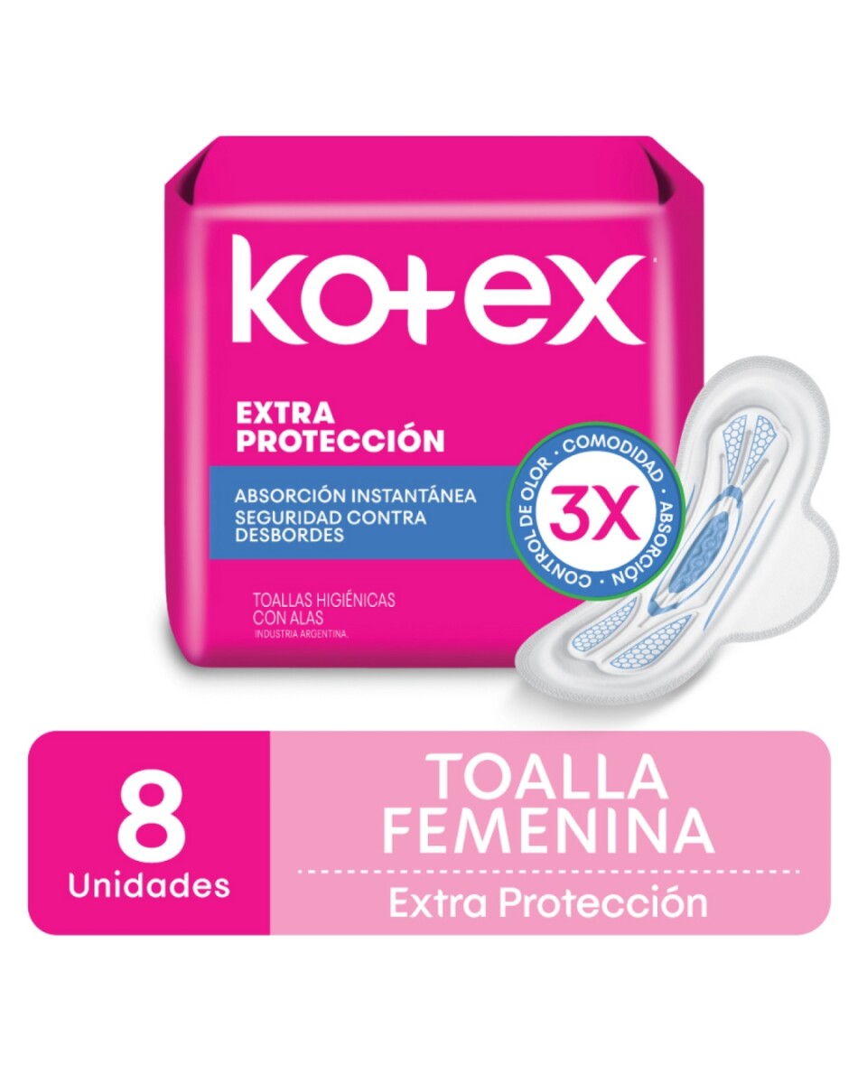 Kotex Toallitas Extra Protección con Alas x8 – Suavidad y Cuidado Femenino