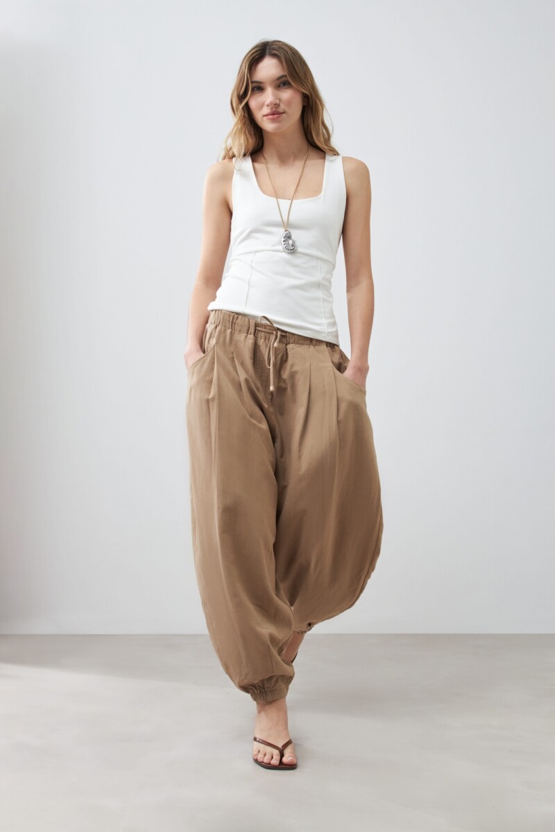 Pantalón barrel de lino - tostado 