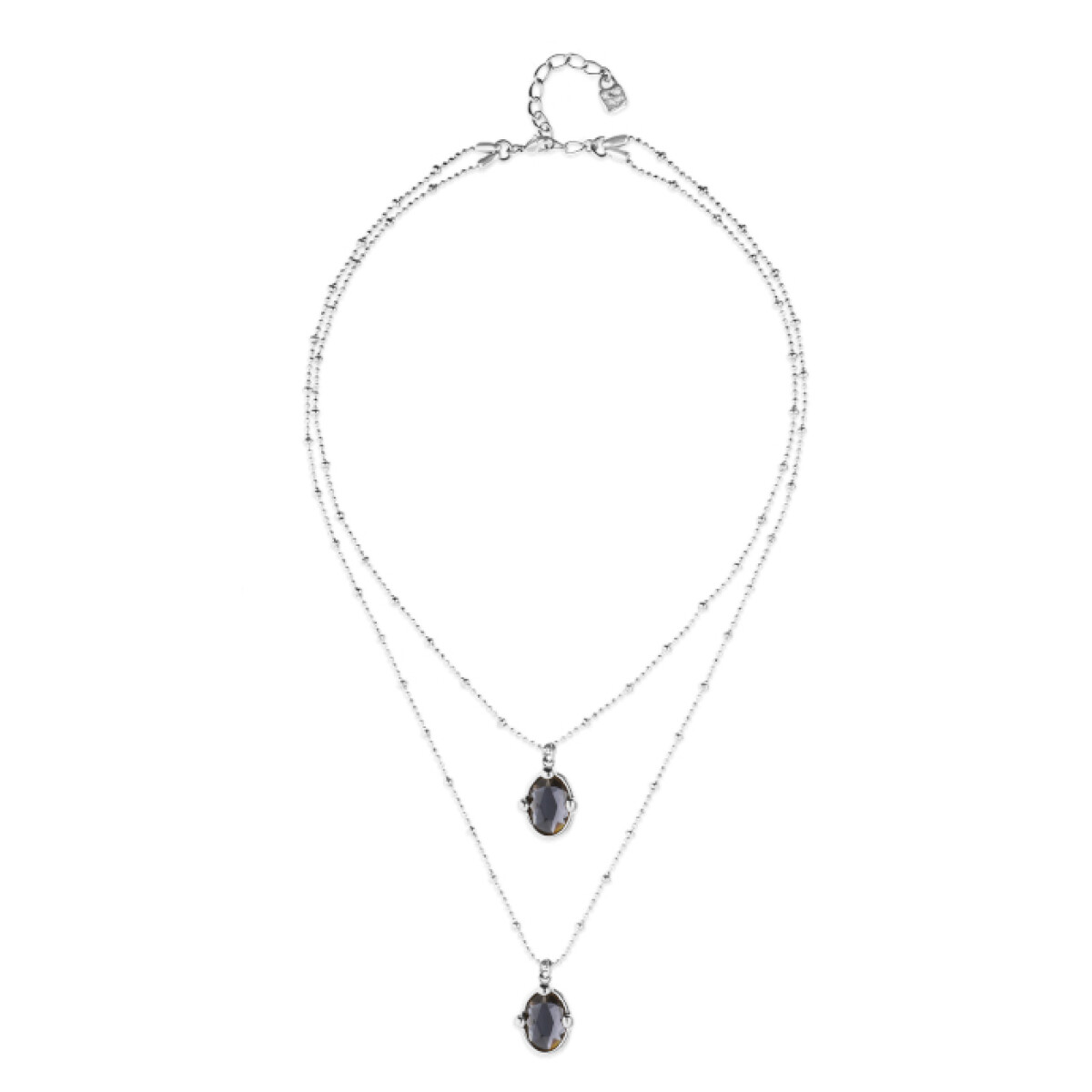 COLLAR DOBLE DE ALEACIÓN DE METALES BAÑADO EN PLATA DE LEY Y 2 CRISTALES FACETADOS PEQUEÑOS - Colgante 