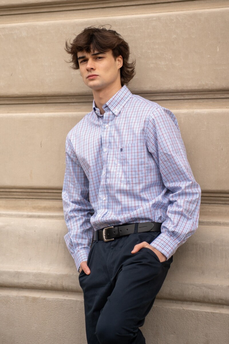 Camisa Escocesa Celeste y Blanco