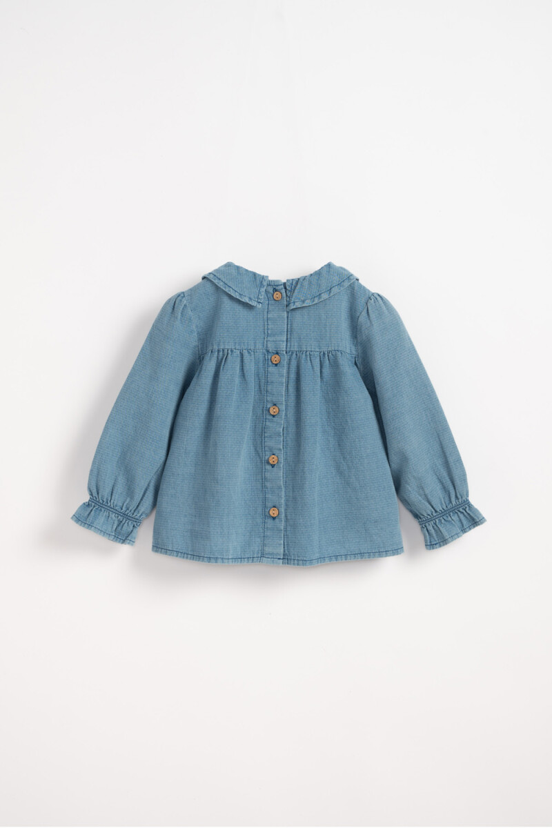 Blusa manga larga con textura Azul
