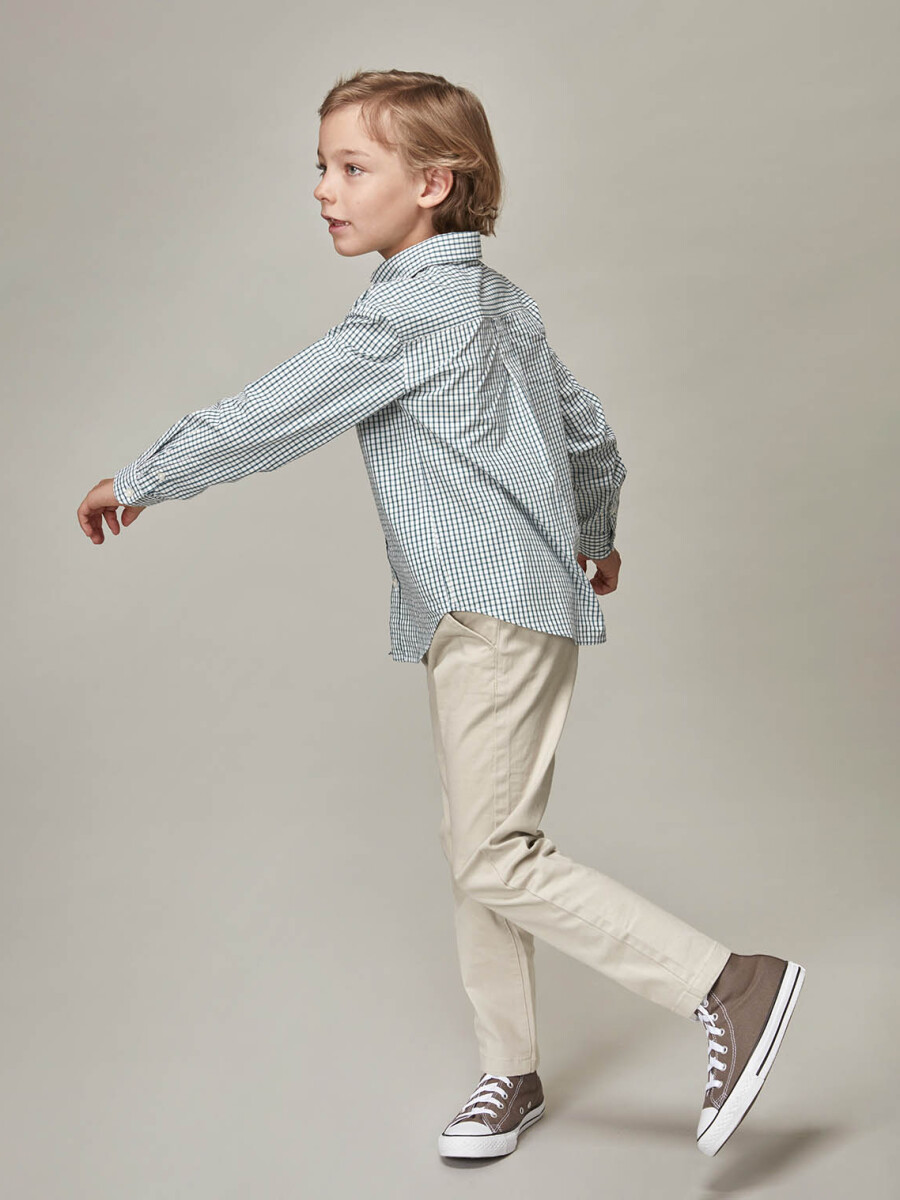 Camisa Minicuadros Cuello Camisero Blanco Roto