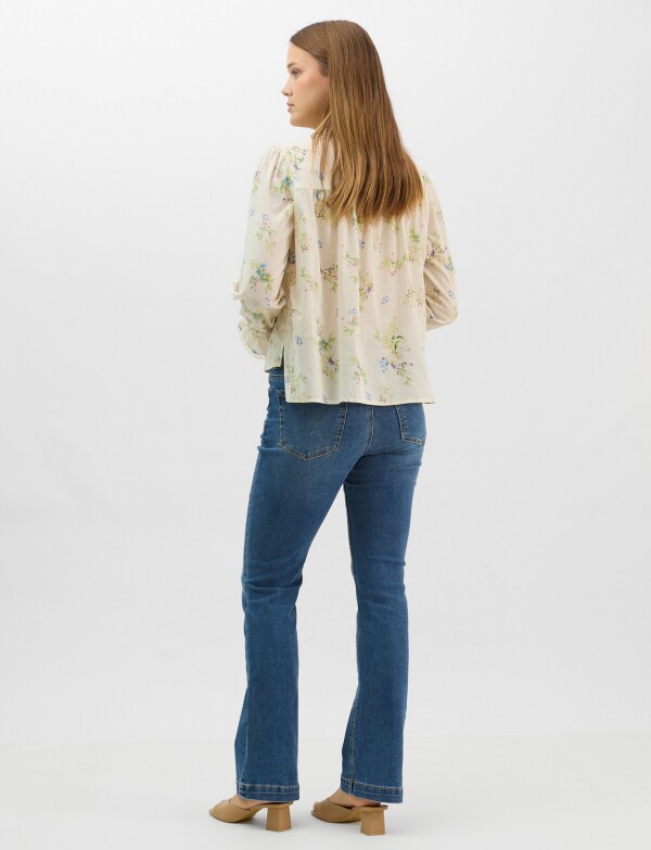 Blusa De Algodón Estampado Con Puntilla CRUDO/MULTI