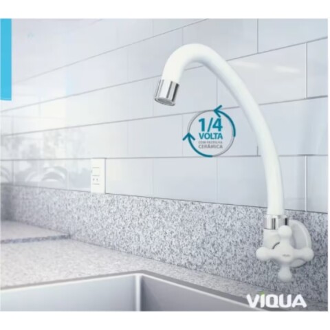Grifo Unitario de Cocina de pared pico largo Marujá blanca Grifo Unitario De Cocina De Pared Pico Largo Marujá Blanca