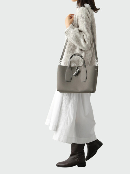 Longchamp -Cartera de cuero con gran capacidad, Roseau Gris
