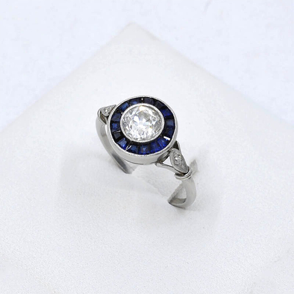 Anillo Platino, Brillantes Y Zafiros Sinteticos Anillo Platino, Brillantes Y Zafiros Sinteticos