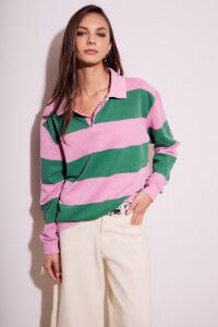 Sweater Polo Rayado Rosa